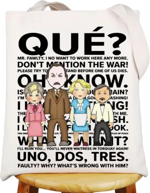 G2TUP British Sitcom Tote Bag Manuel And Basil Gift Fawlty TV Show Gifts Basil Fawlty Gifts Fawlty Shopping Bag