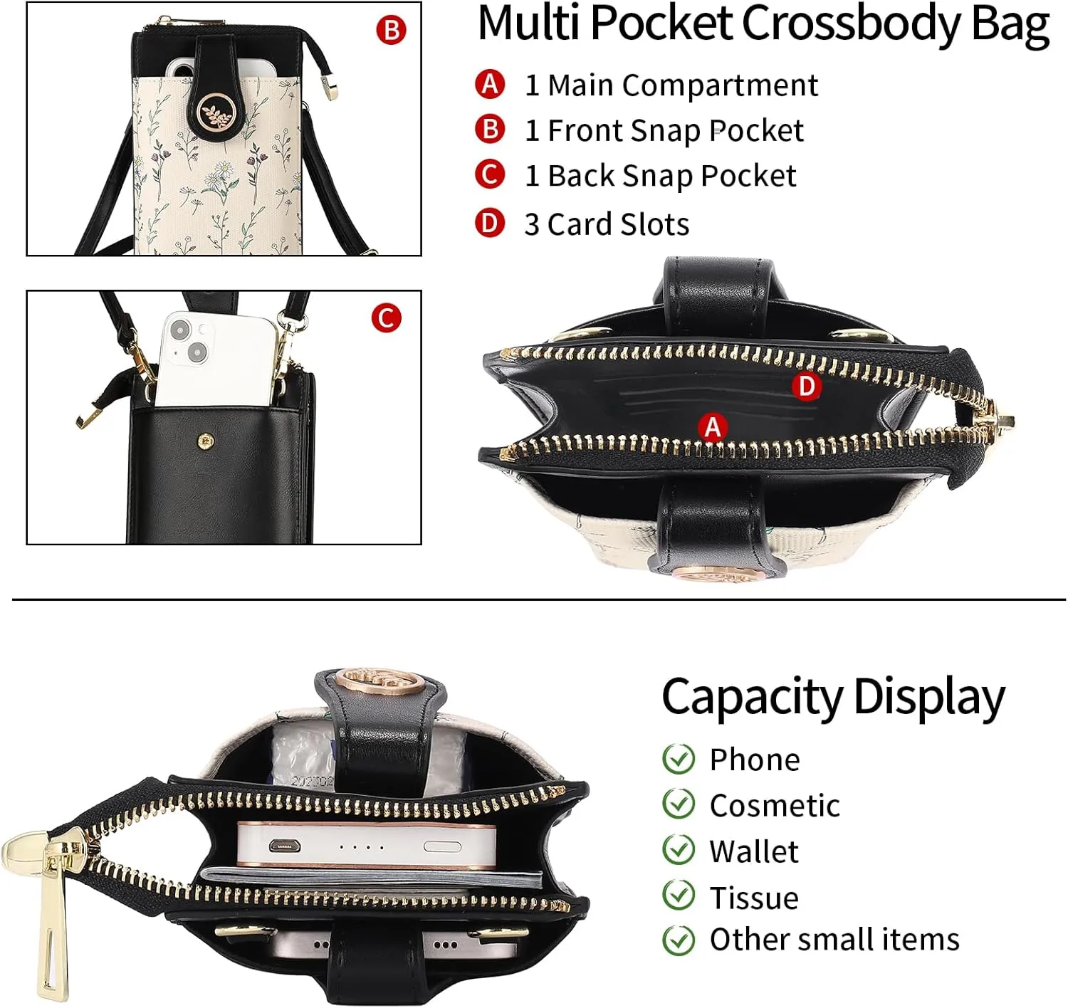 GAEKEAO Small Crossbody Bags for Women Leather Cell Phone Purse Bag Wallet with RFID Blocking Credit Card Slots