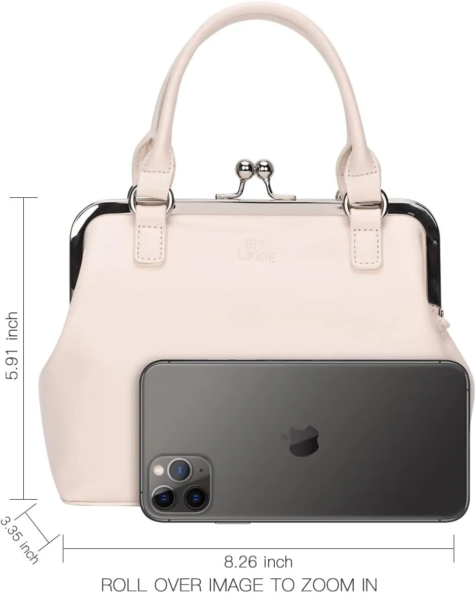 GM LIKKIE Kiss Lock Purses and Handbags, Vintage PU Leather Clutch Purses for Women, Top Handle Evening Handbag