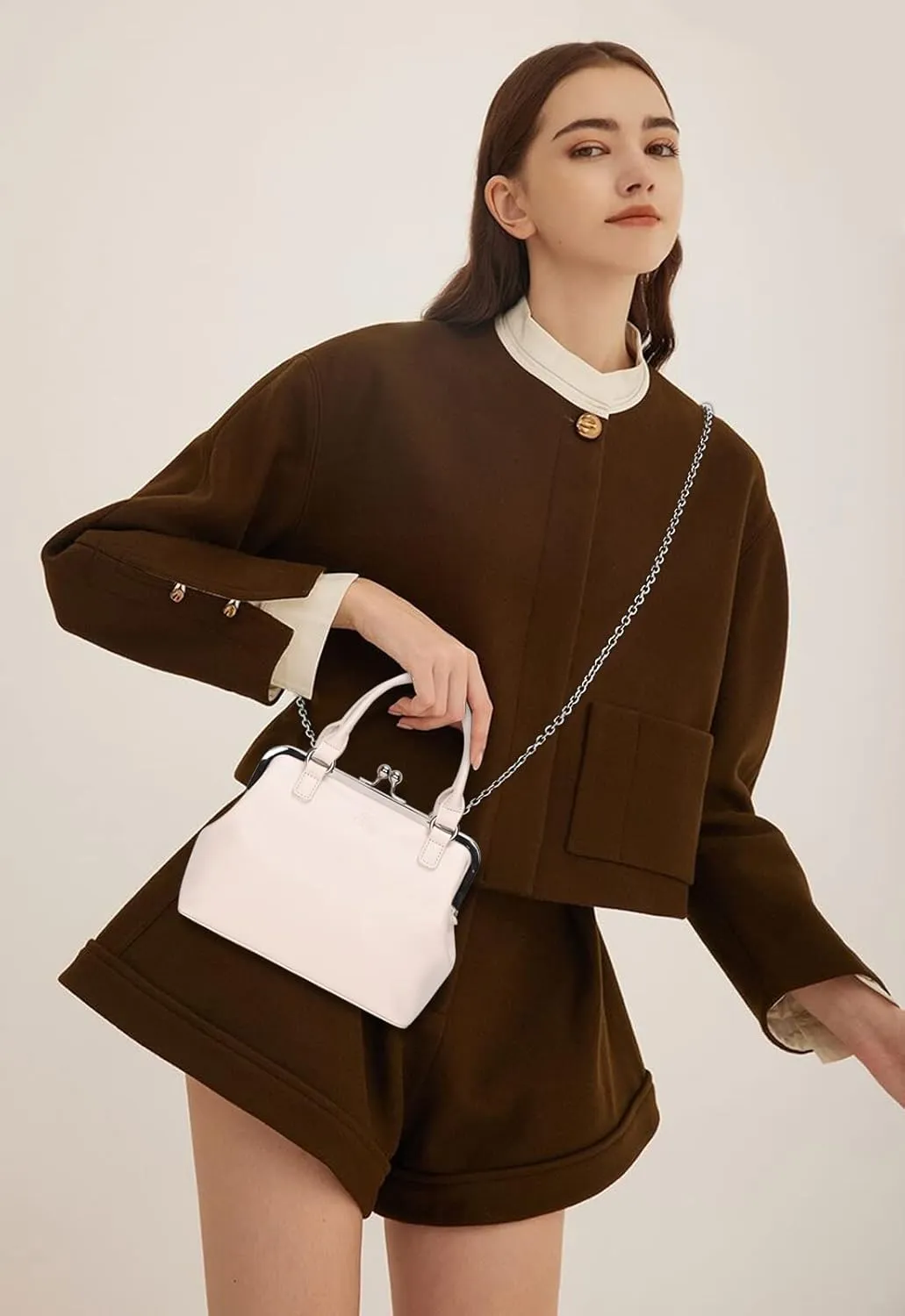 GM LIKKIE Kiss Lock Purses and Handbags, Vintage PU Leather Clutch Purses for Women, Top Handle Evening Handbag
