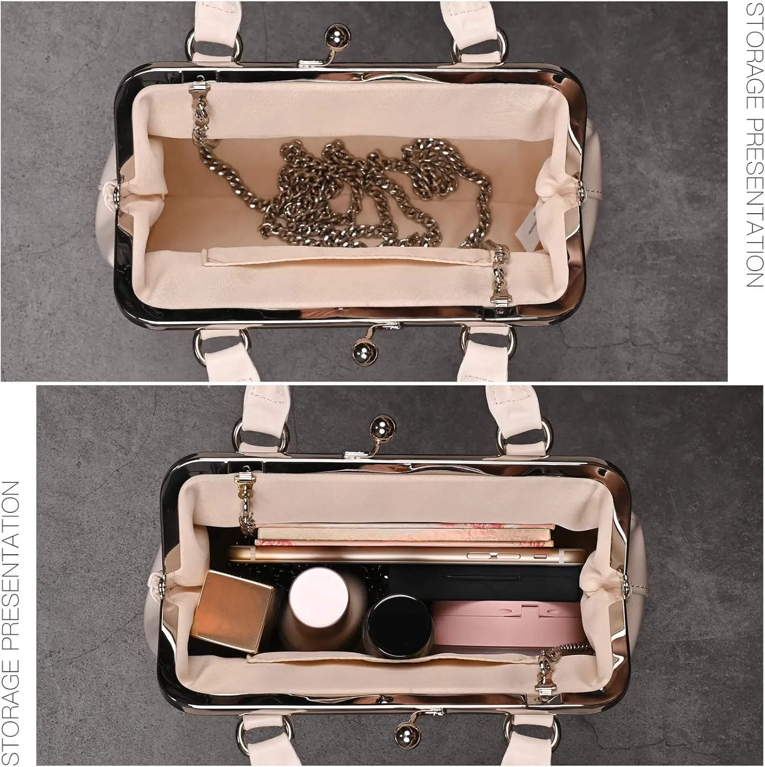 GM LIKKIE Kiss Lock Purses and Handbags, Vintage PU Leather Clutch Purses for Women, Top Handle Evening Handbag