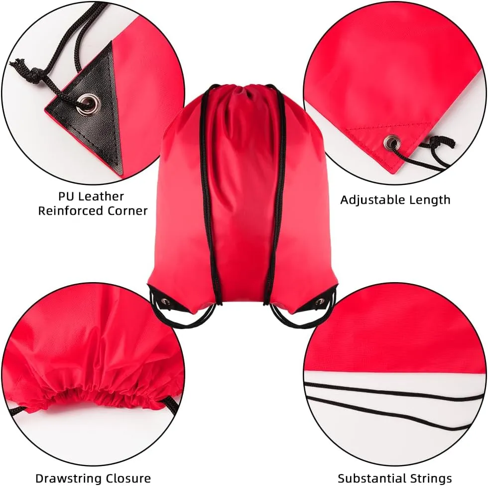 GoodtoU Drawstring Backpacks, Nylon Backpack Cinch Sack Drawstring Gym Bag for Sport, Traveling, Team (20Pcs, Cherry)