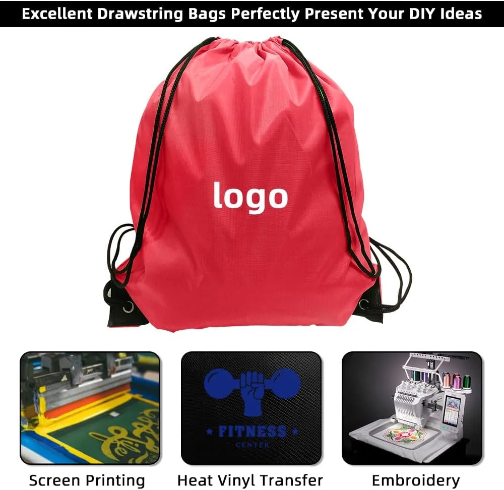 GoodtoU Drawstring Backpacks, Nylon Backpack Cinch Sack Drawstring Gym Bag for Sport, Traveling, Team (20Pcs, Cherry)
