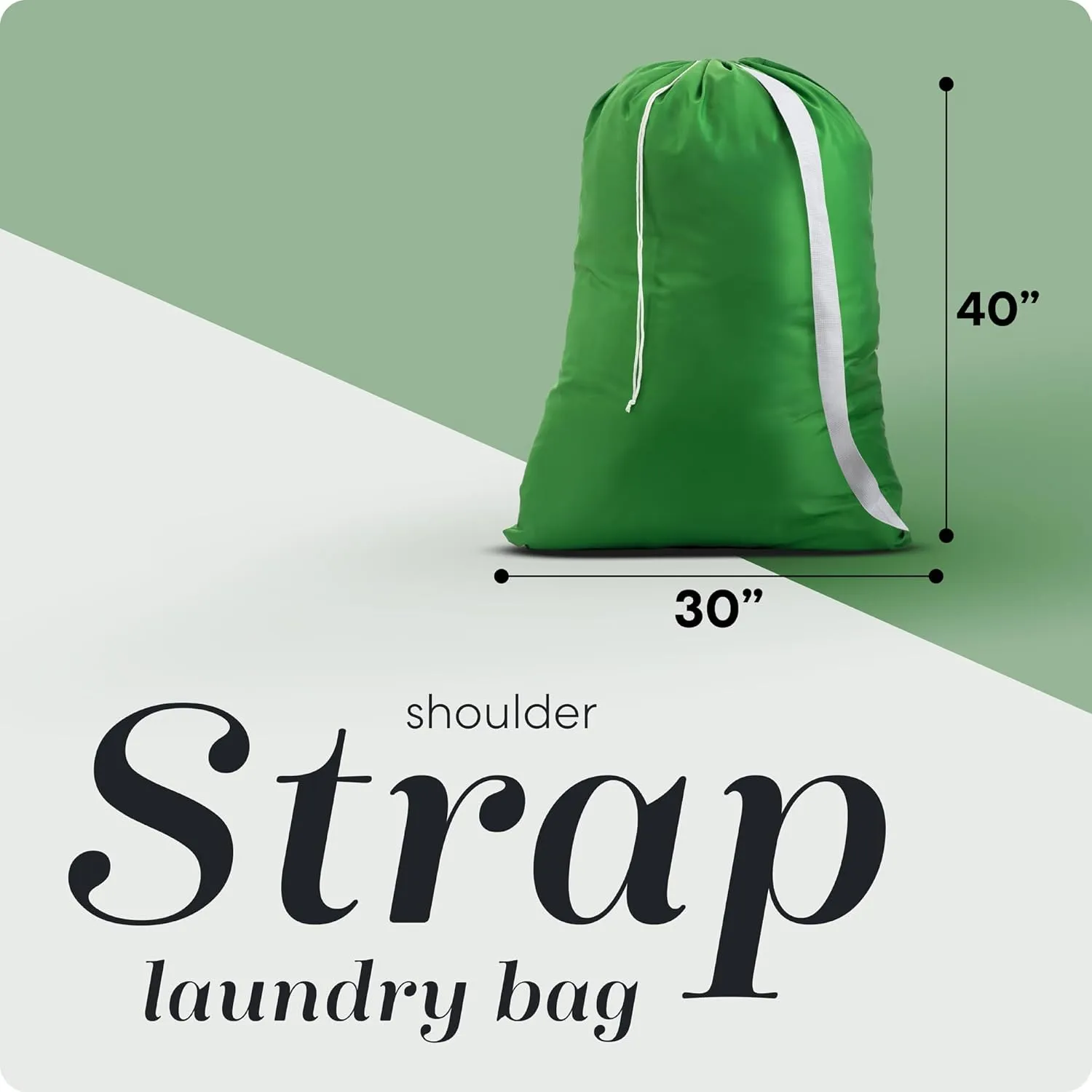 Handy Laundry Shoulder Strap Bag - Drawstring Locking Closure, Durable Nylon Material, Large Capacity, Heavy Duty Stitching, Perfect for Laundromat or College Dorm (Green | 30" x 40")