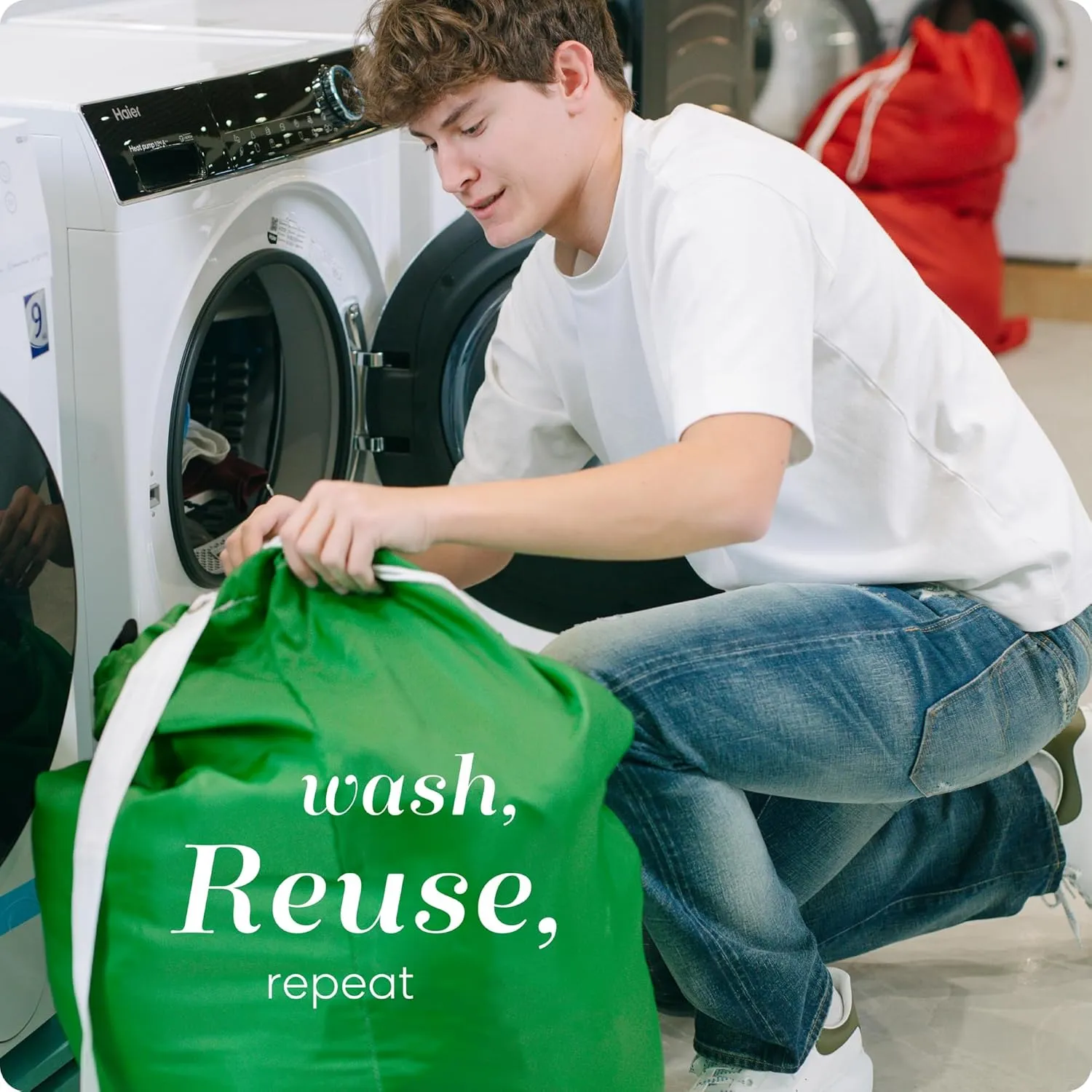 Handy Laundry Shoulder Strap Bag - Drawstring Locking Closure, Durable Nylon Material, Large Capacity, Heavy Duty Stitching, Perfect for Laundromat or College Dorm (Green | 30" x 40")