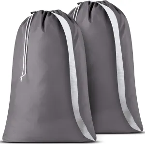 Handy Laundry Shoulder Strap Bag - Pack of 2 - Drawstring Locking Closure, Durable Nylon Material, Large Capacity, Heavy Duty Stitching, Perfect for Laundromat or College Dorm (Grey | 30" x 40")