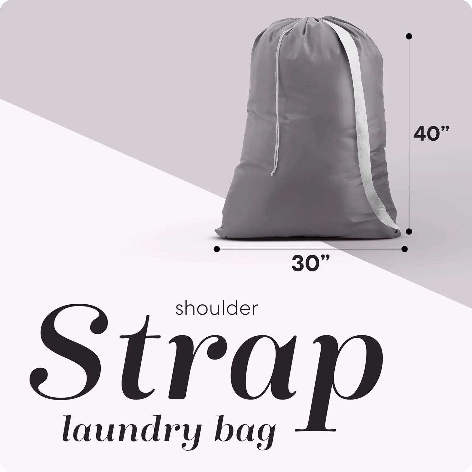 Handy Laundry Shoulder Strap Bag - Pack of 2 - Drawstring Locking Closure, Durable Nylon Material, Large Capacity, Heavy Duty Stitching, Perfect for Laundromat or College Dorm (Grey | 30" x 40")