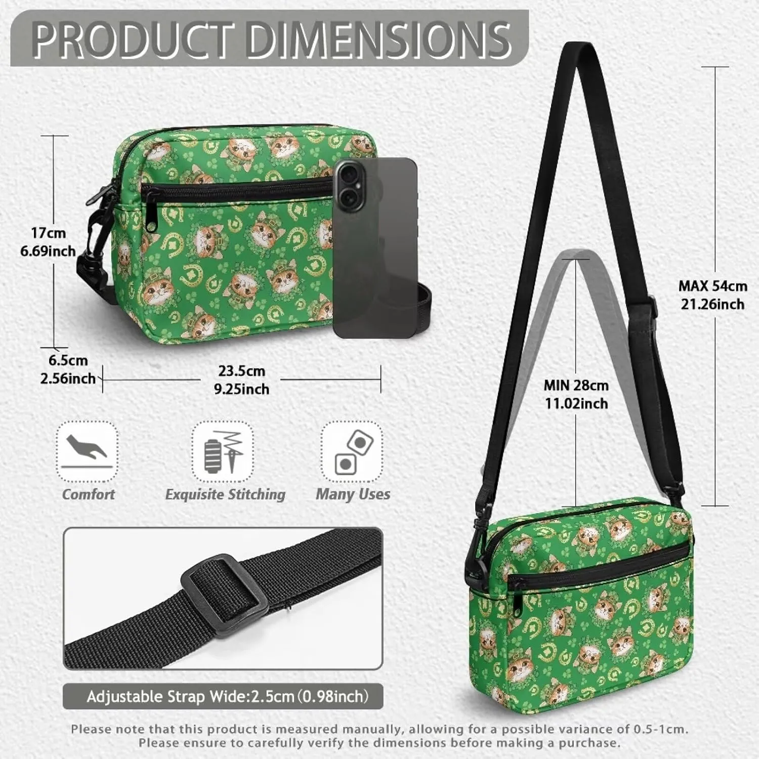 HUGS IDEA Women's Cross-Body Zipper Shoulder Bag St Patricks Day Shamrock Cell Phone Purse Handbag