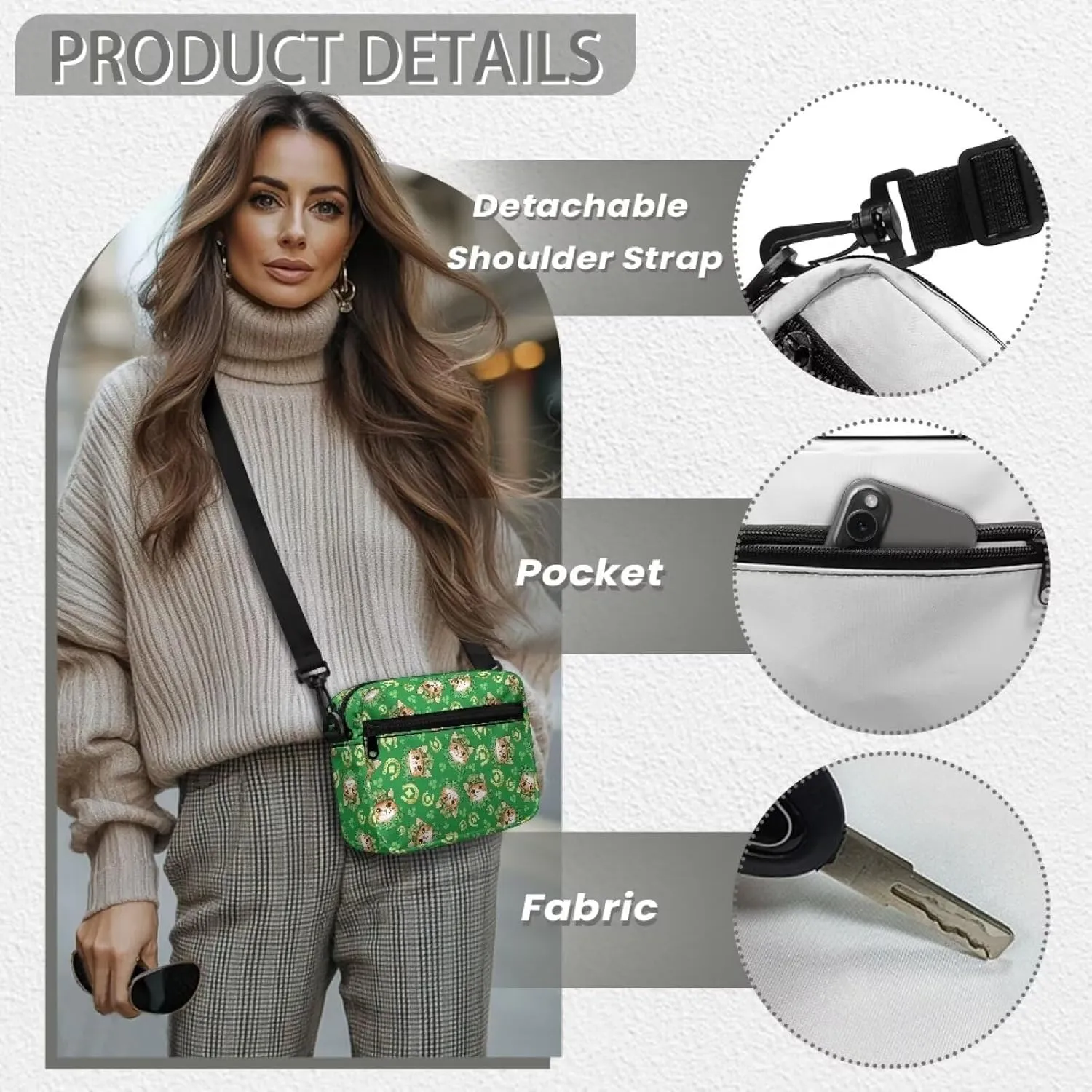 HUGS IDEA Women's Cross-Body Zipper Shoulder Bag St Patricks Day Shamrock Cell Phone Purse Handbag