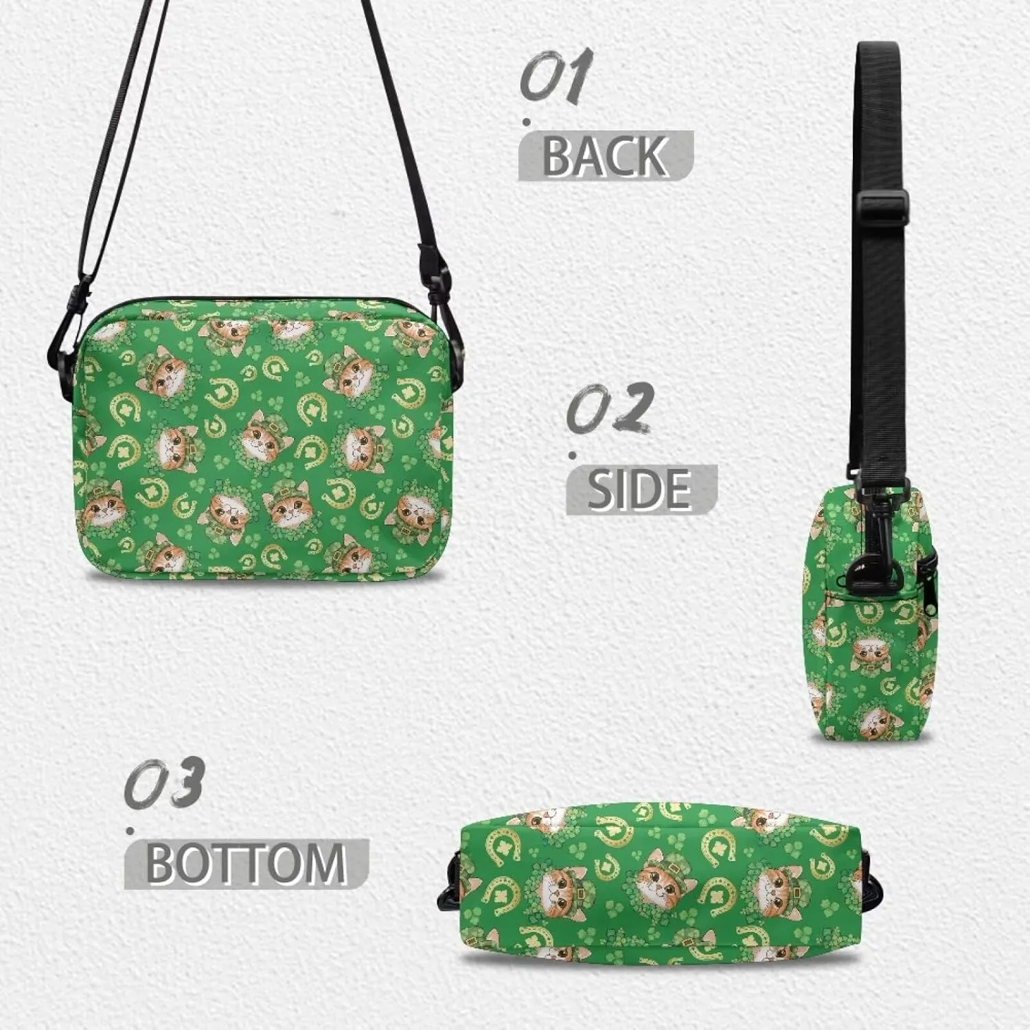 HUGS IDEA Women's Cross-Body Zipper Shoulder Bag St Patricks Day Shamrock Cell Phone Purse Handbag