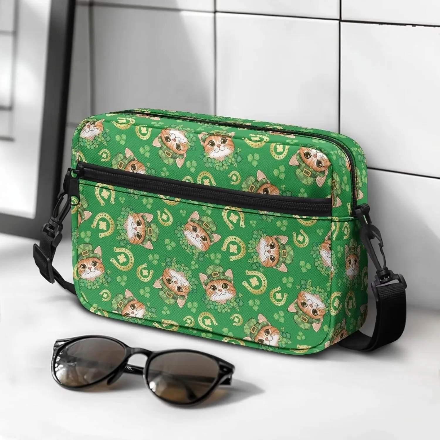 HUGS IDEA Women's Cross-Body Zipper Shoulder Bag St Patricks Day Shamrock Cell Phone Purse Handbag