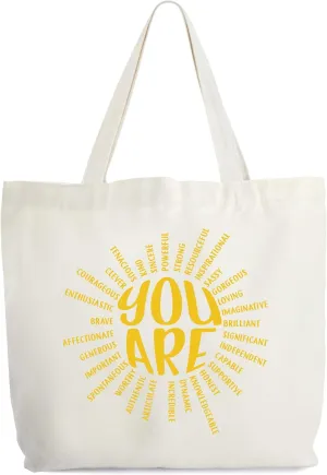 Inspirational Canvas Tote Bag for Women, You Are Brave Motivational Tote, Sunshine Gift Bag, Library Book Bag, Mental Health Shoulder Bag Inspirational Gifts for Women Friends Colleagues -03