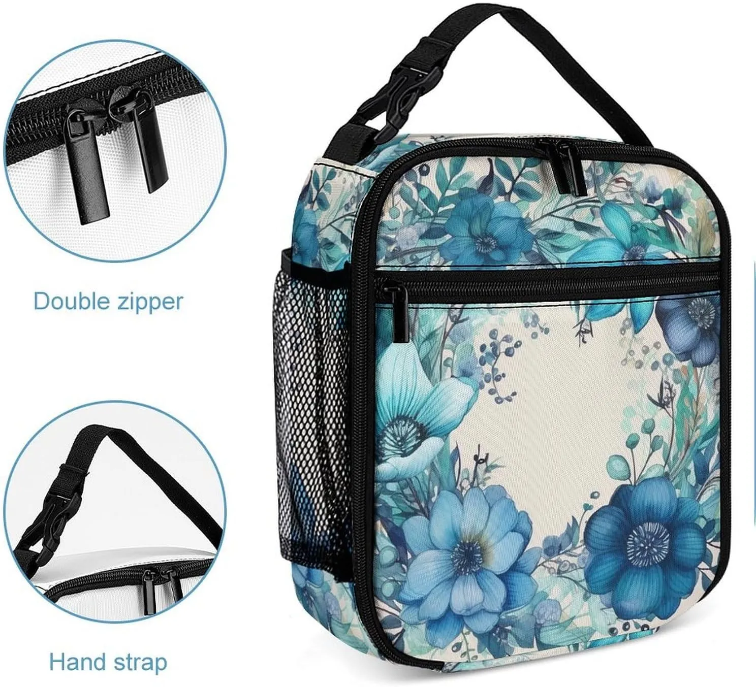 Insulated Lunch Bag for Women Men Portable Reusable Lunch Box Garland Frame Lunch Tote Bag for Work Picnic Travel