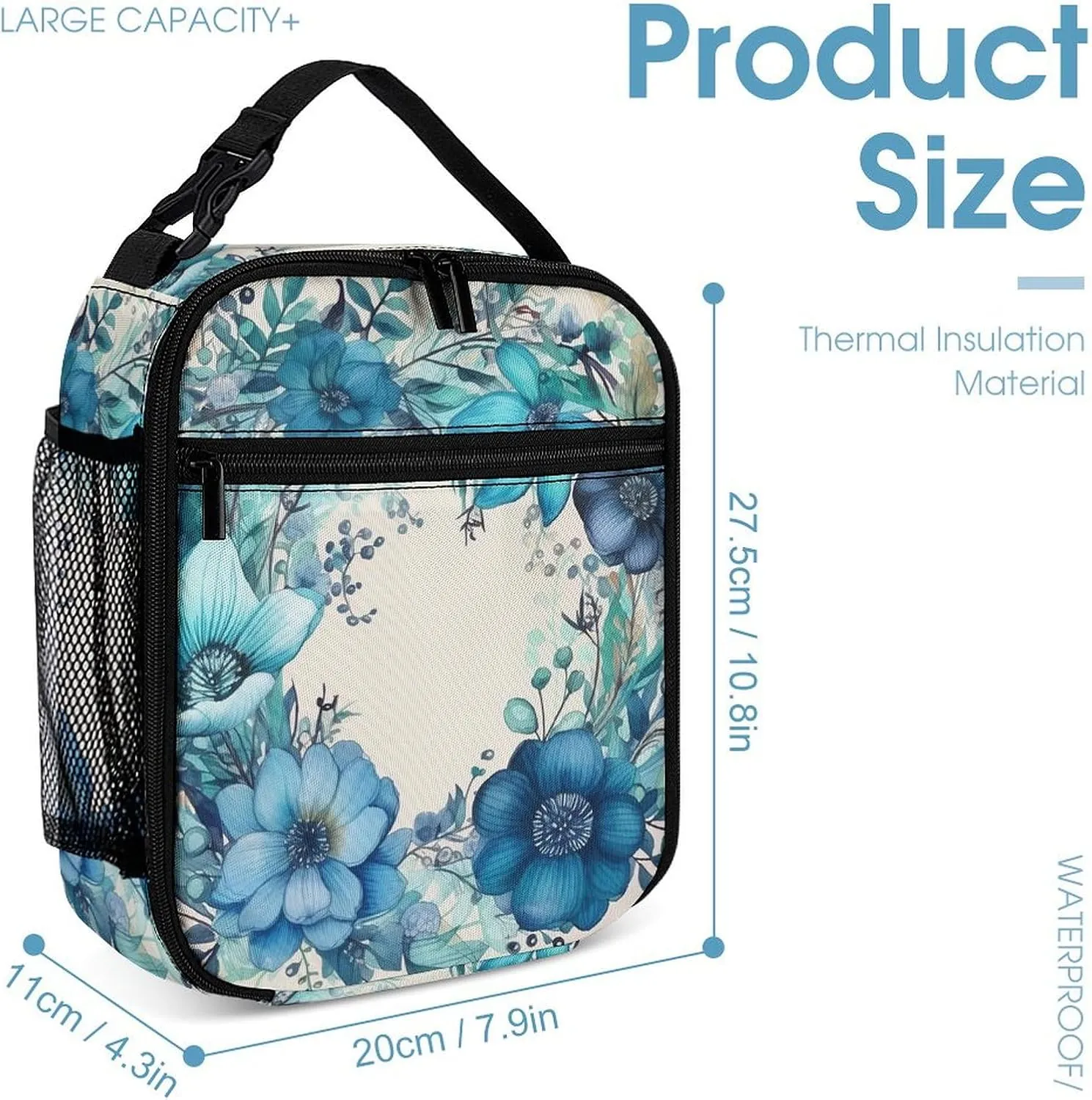 Insulated Lunch Bag for Women Men Portable Reusable Lunch Box Garland Frame Lunch Tote Bag for Work Picnic Travel