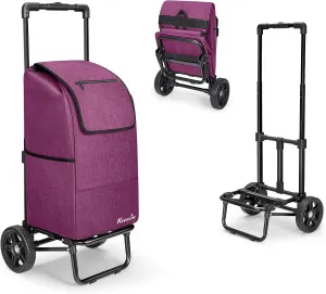 KEDSUM 2 in 1 Shopping Cart for Groceries, 330 lbs Grocery Cart on Wheels, Foldable Utility Carts with Wheels, Load-Bearing Hand Truck with Purple Waterproof Bag for Shopping, Camping, Laundry, Garden