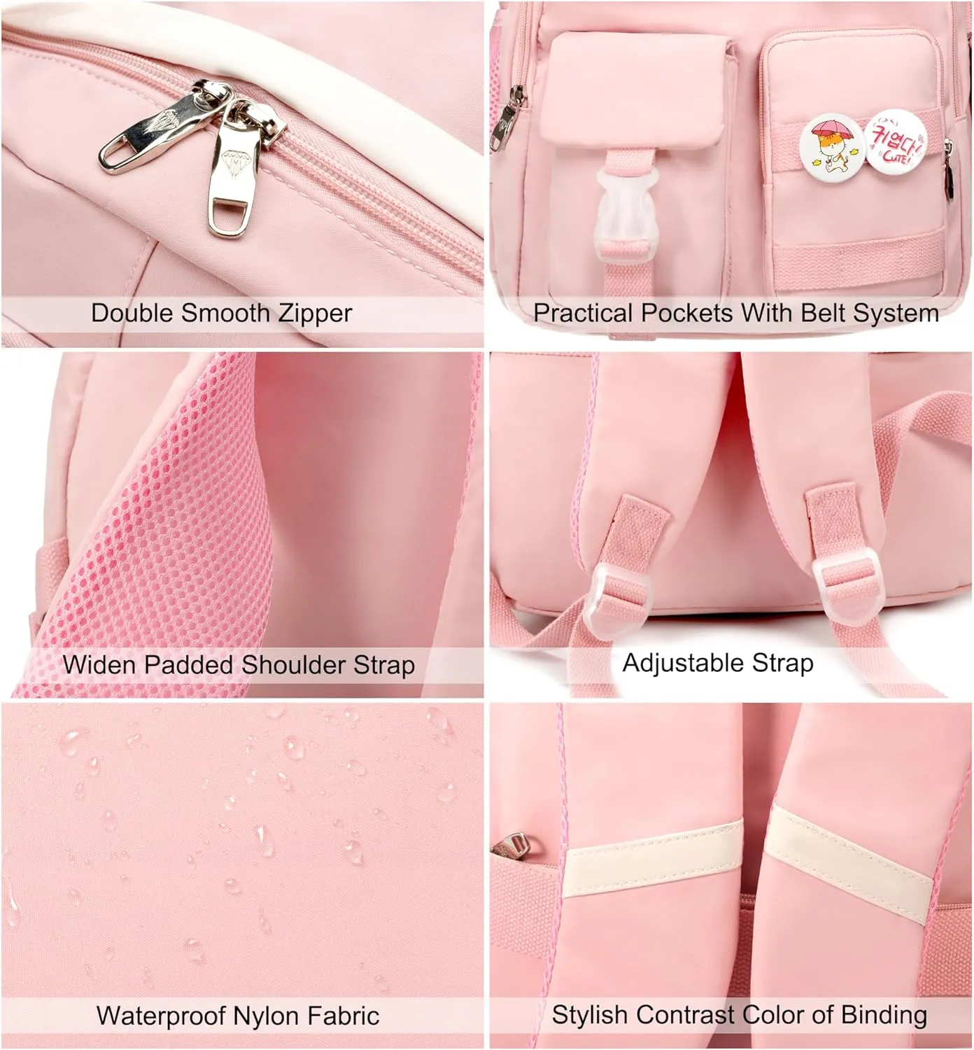 Laptop Backpacks 15.6 Inch College Backpack Elementary Middle High School Bag Large Cute Bookbags Anti Theft Travel Back Pack Casual Daypack Kids Book Bag for Teens Girls Women Students (Pink)
