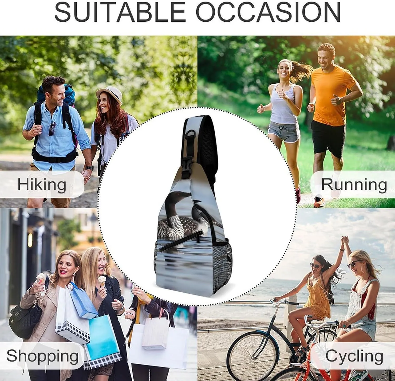 Lightweight Chest Bag Crossbody Bag Loon Birds Sling Backpack for Women Men Sports Travel