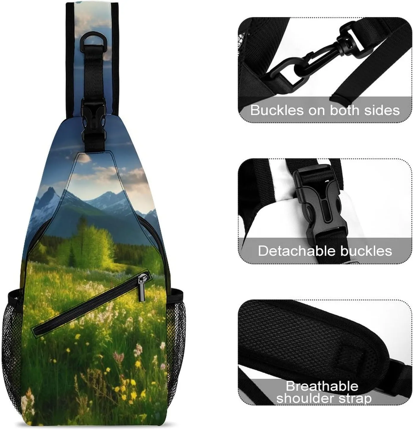 Lightweight Chest Bag Crossbody Bag Springtime in The Mountains Sling Backpack for Women Men Sports Travel
