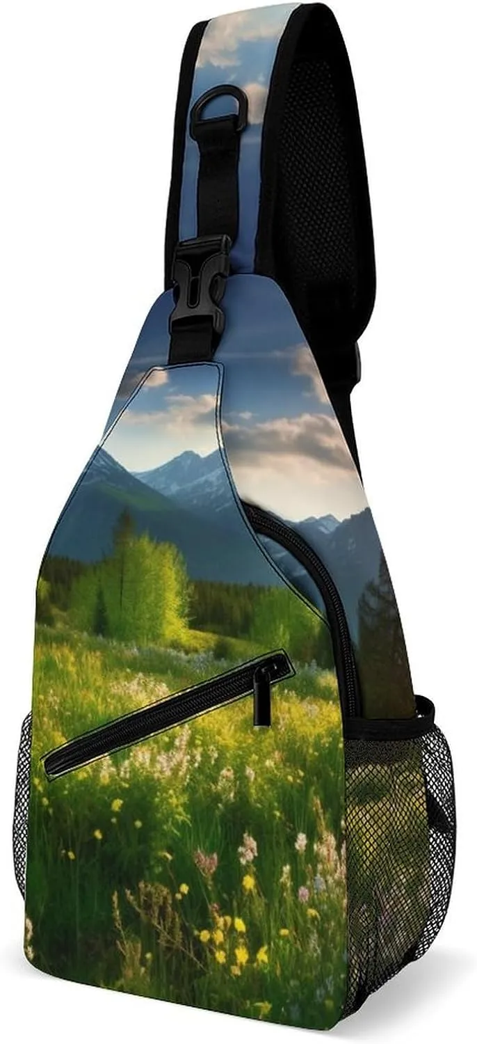Lightweight Chest Bag Crossbody Bag Springtime in The Mountains Sling Backpack for Women Men Sports Travel