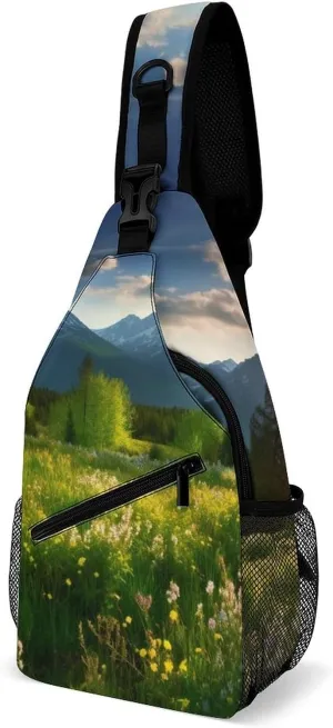 Lightweight Chest Bag Crossbody Bag Springtime in The Mountains Sling Backpack for Women Men Sports Travel