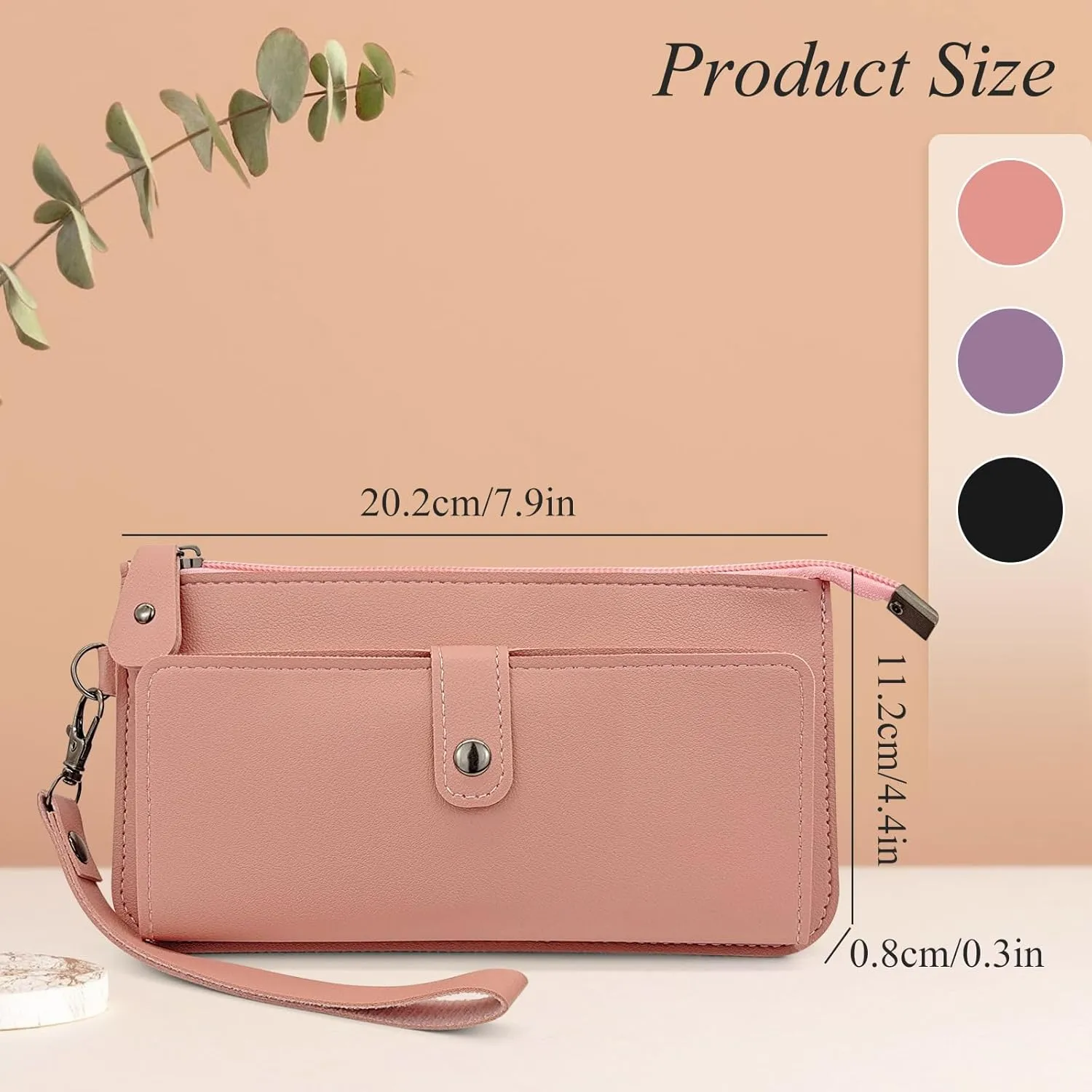 Long Handheld Wallet, Multiple Card Slots Womens Bag with a Double Folding Buckle Zipper Design, Card Holder for Storing ID Cards, Money and Mobile Phones (Black)