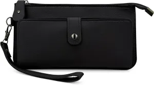 Long Handheld Wallet, Multiple Card Slots Womens Bag with a Double Folding Buckle Zipper Design, Card Holder for Storing ID Cards, Money and Mobile Phones (Black)