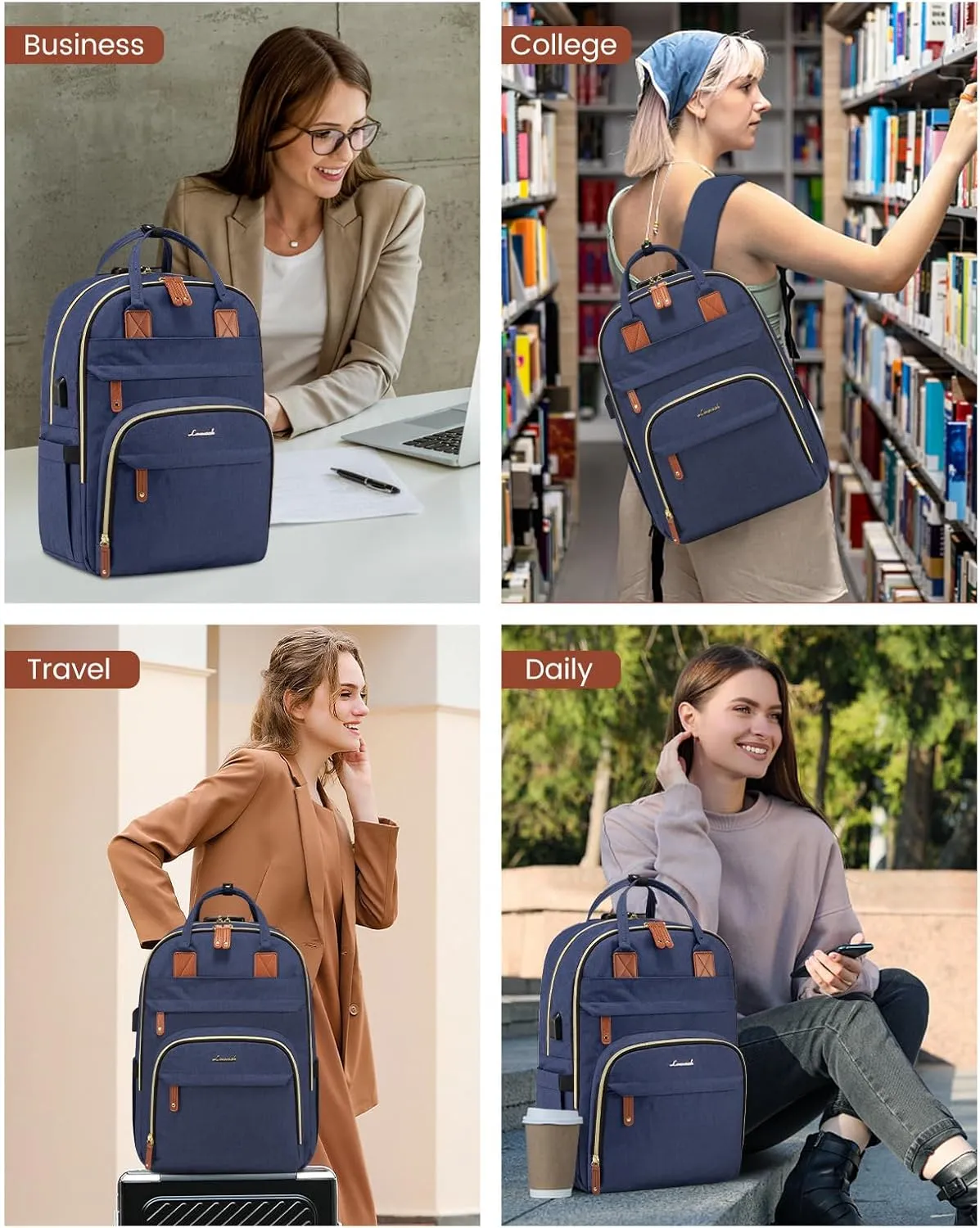 LOVEVOOK Laptop Backpack for Women & Men, Unisex Travel Anti-theft Work College Bag, Business Computer Backpacks Purse, Casual Hiking Daypack with Lock, Fits 15.6 Inch Laptop, Dark Blue
