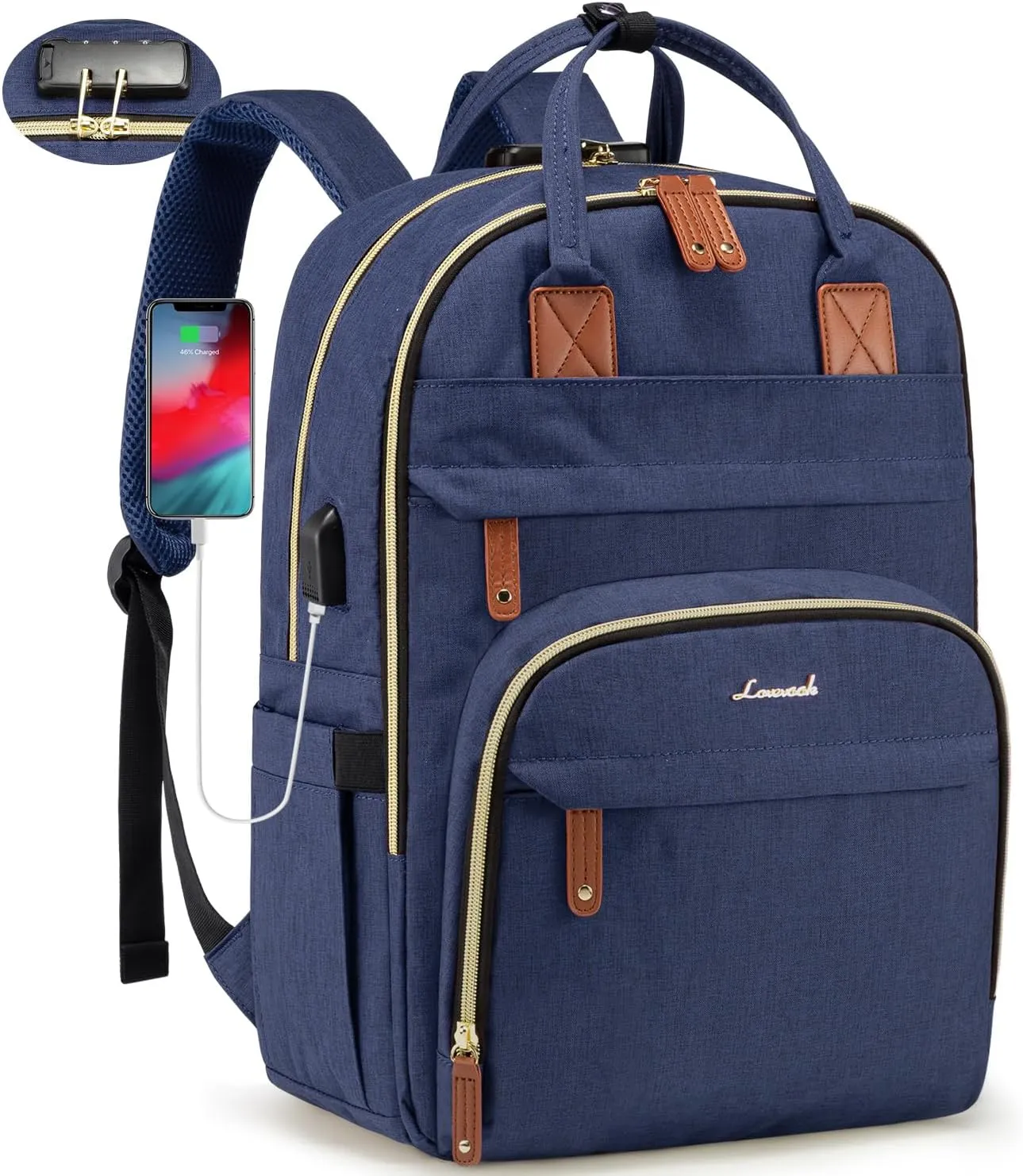 LOVEVOOK Laptop Backpack for Women & Men, Unisex Travel Anti-theft Work College Bag, Business Computer Backpacks Purse, Casual Hiking Daypack with Lock, Fits 15.6 Inch Laptop, Dark Blue
