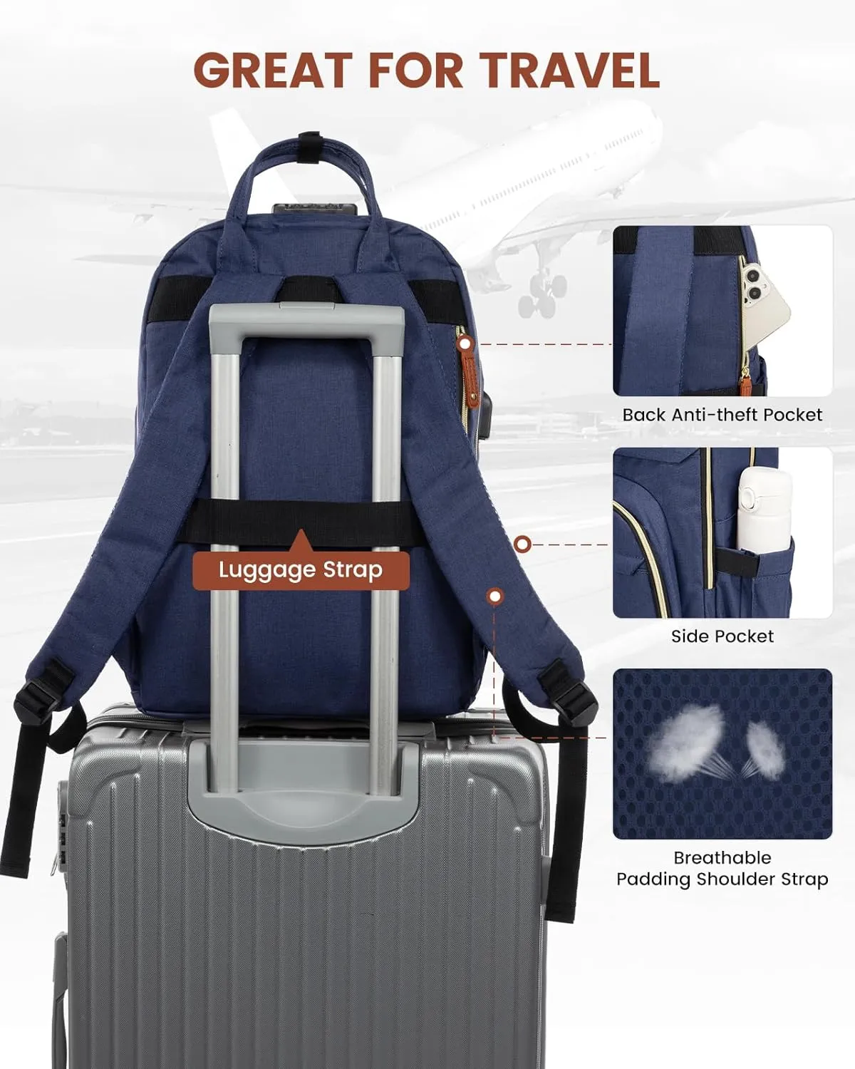 LOVEVOOK Laptop Backpack for Women & Men, Unisex Travel Anti-theft Work College Bag, Business Computer Backpacks Purse, Casual Hiking Daypack with Lock, Fits 15.6 Inch Laptop, Dark Blue