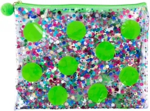 MainStreet Collection Travel Pouch with Confetti and Pom Pom Zipper Waterproof Accessory Clutch (Lime Dot)