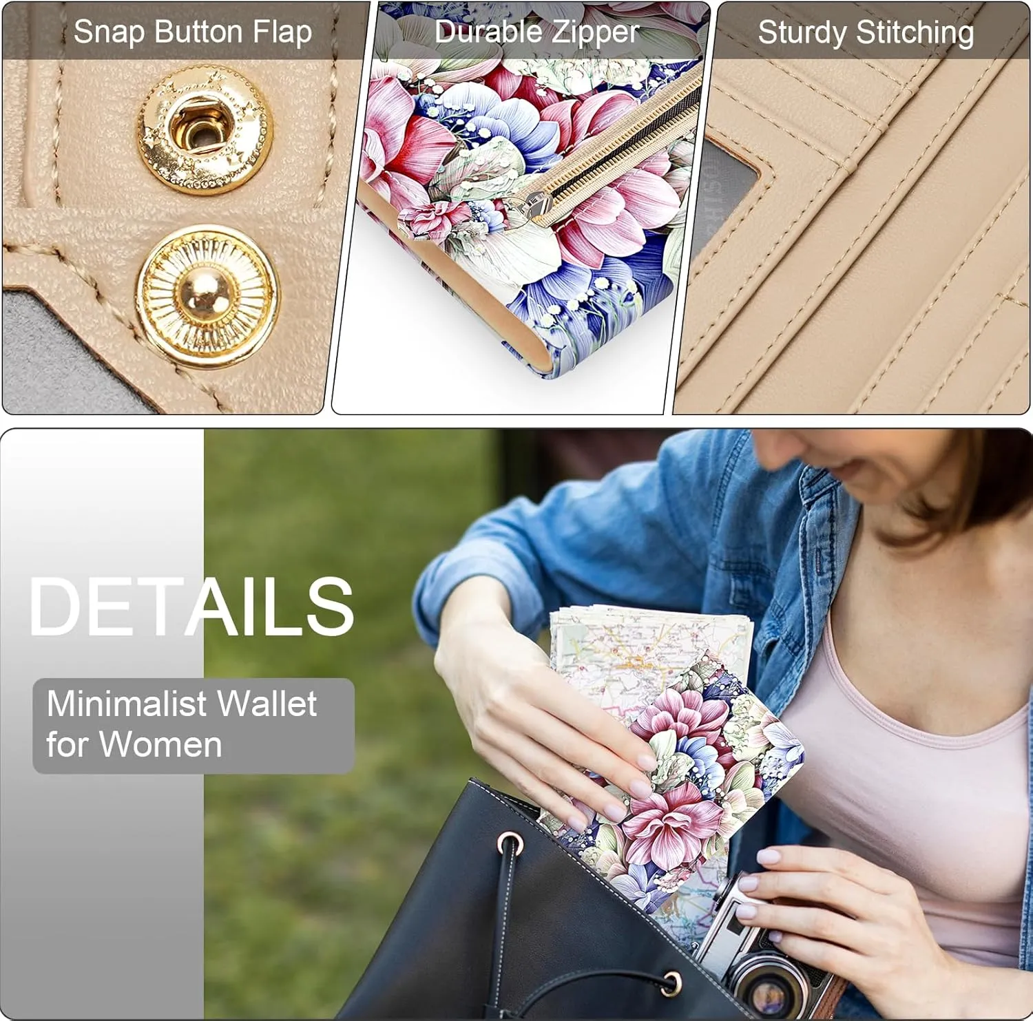 MEITRUE Ultra Slim Wallet for Women - Thin Leather RFID Blocking Bifold Clutch with 11 Card Slots
