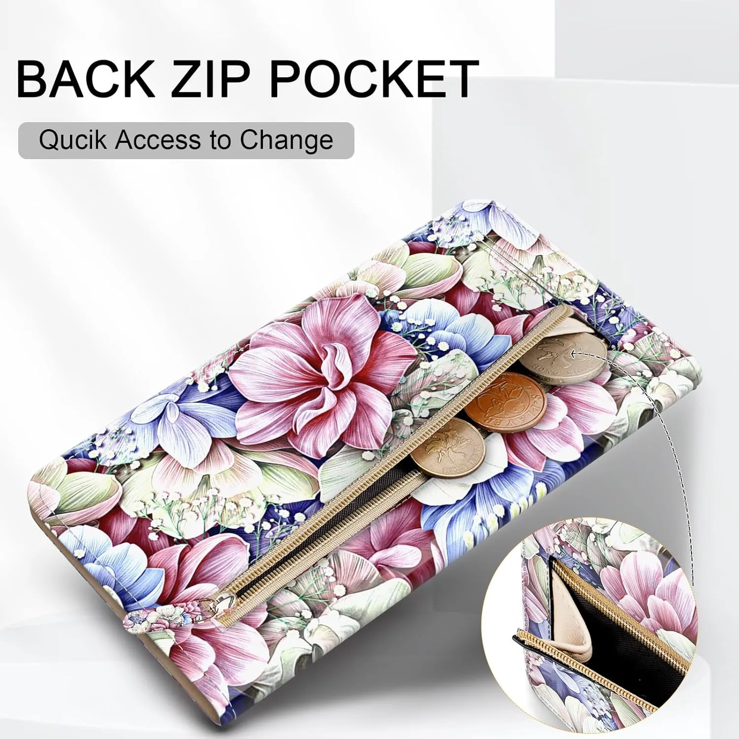 MEITRUE Ultra Slim Wallet for Women - Thin Leather RFID Blocking Bifold Clutch with 11 Card Slots