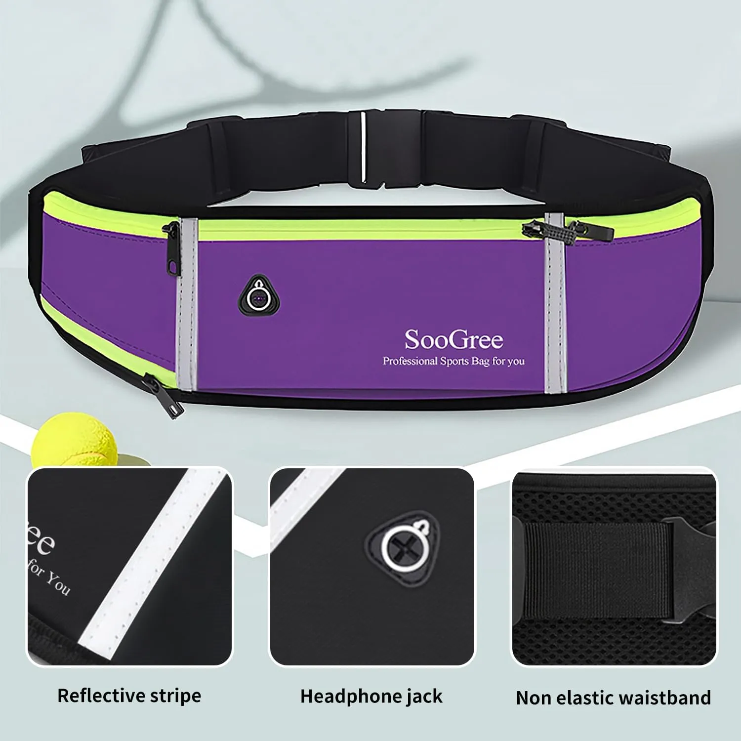 Men Women Running Belts,Slim Sport Belts,Waterproof Running Fanny Pack,Waterproof Running Waist Packs with Reflective Strip,Runner Belt for Running Walking Cycling Camping Gym (Purple)