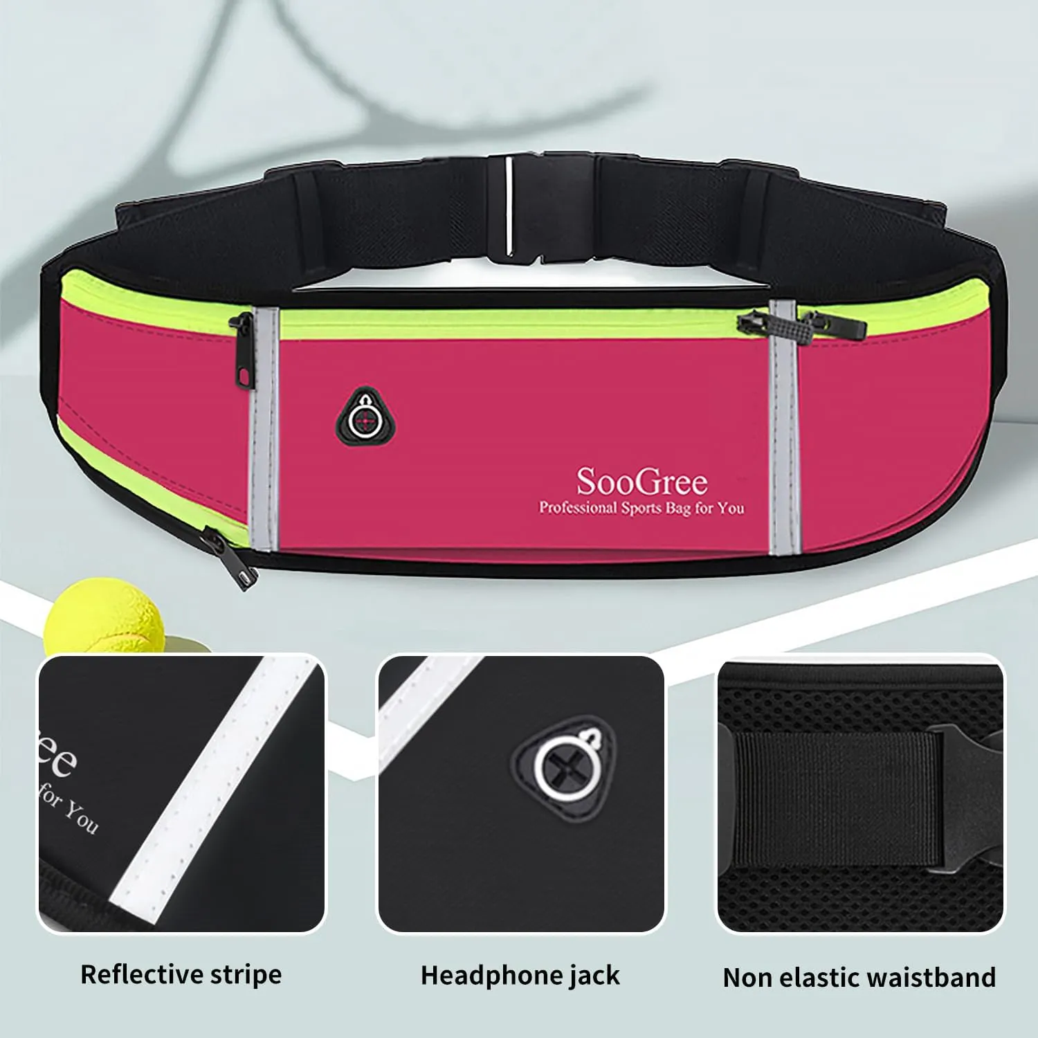 Men Women Running Belts,Slim Sport Belts,Waterproof Running Fanny Pack,Waterproof Running Waist Packs with Reflective Strip,Runner Belt for Running Walking Cycling Camping Gym (Rose)