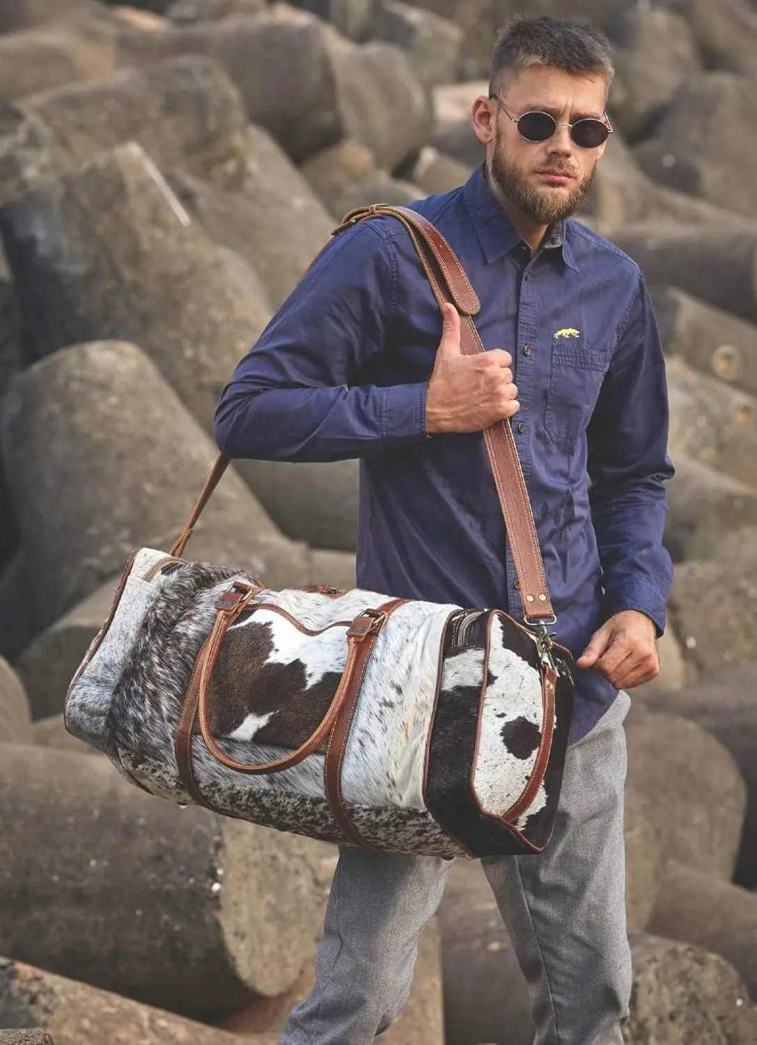 Myra Bag Amore Cowhide & Leather Duffle Travel Bag S-1122