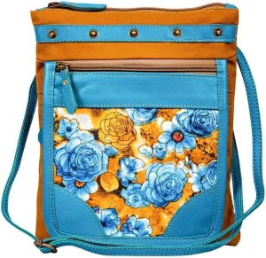 Myra Bag Crossbody Bag for Women - Western Upcycled Canvas & Leather Shoulder Handbag Denim, S-8807