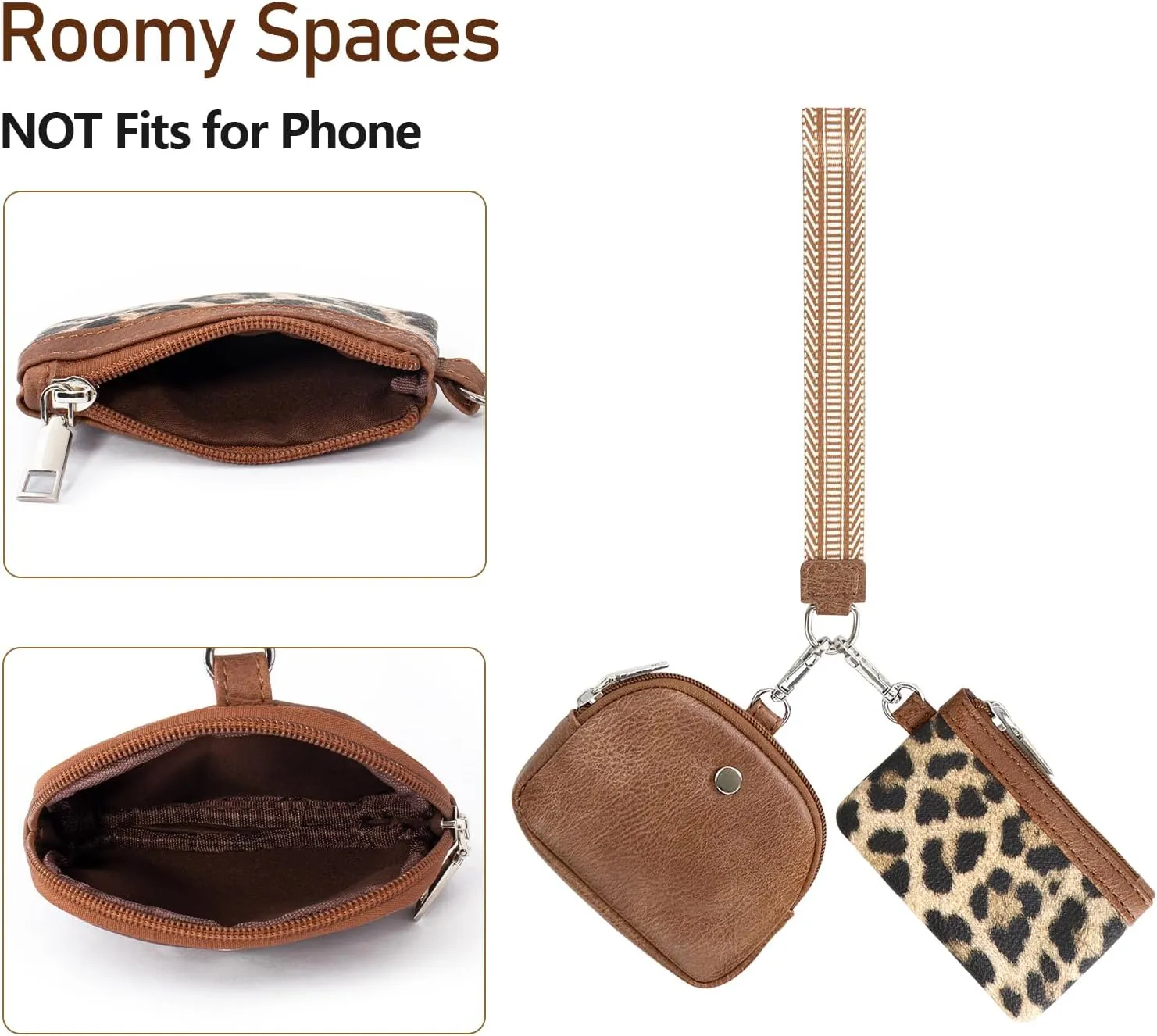 Peicees Mini Wristlet Wallets Womens Zip Around Dual Pouch Wristlet KeyChain Wallet Detachable Coin Purse Pouch Waterproof