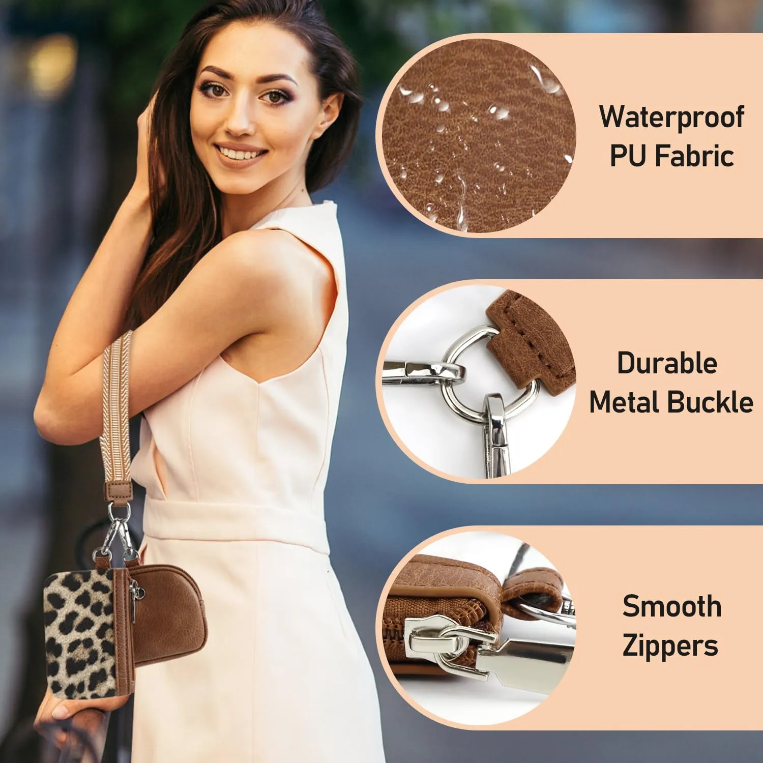 Peicees Mini Wristlet Wallets Womens Zip Around Dual Pouch Wristlet KeyChain Wallet Detachable Coin Purse Pouch Waterproof