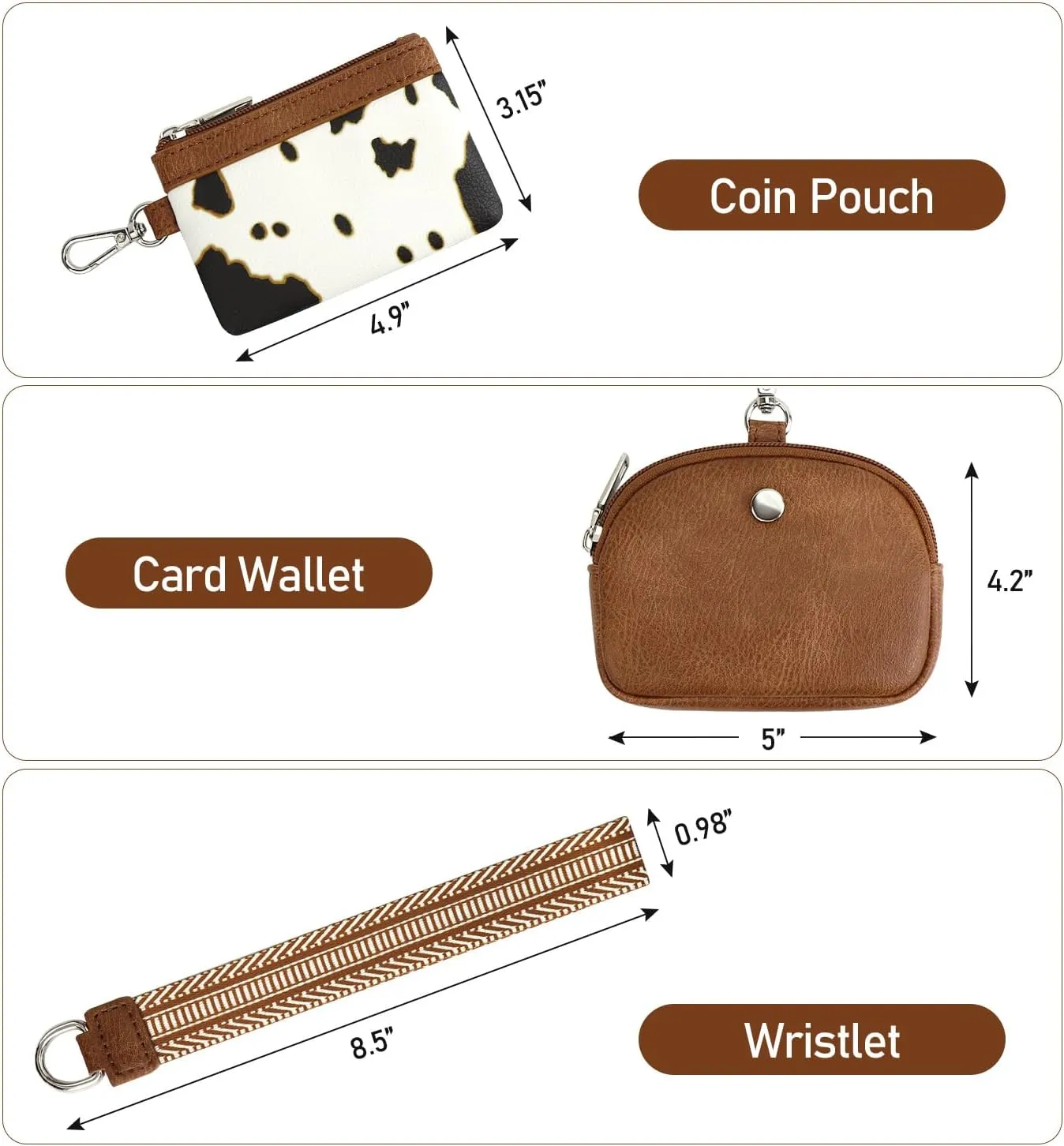 Peicees Mini Wristlet Wallets Womens Zip Around Dual Pouch Wristlet KeyChain Wallet Detachable Coin Purse Pouch Waterproof