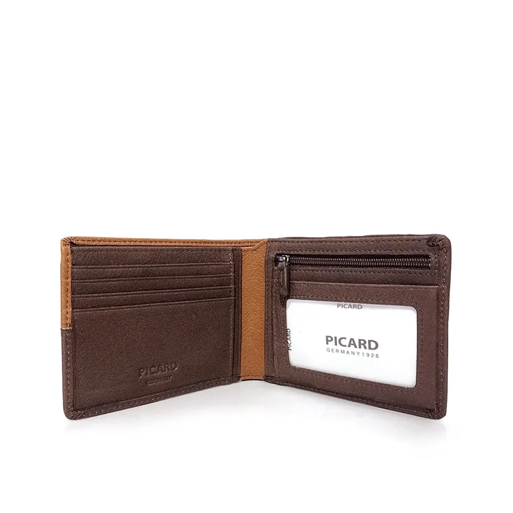 Picard Dallas Men's Bifold Leather Wallet with Card Window and Zipped Pouch (Tan)