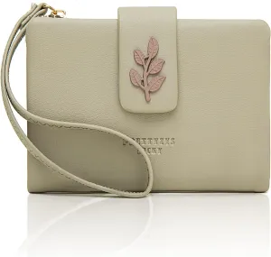 Prettyzys Small Bifold Wristlet Wallet for Women  Handmade, RFID Blocking Wallet Case with Credit Card Sleeves, Cash & Coin Storage Compartments  Mini Purse for Ladies, Teenage Girls - Grey Green