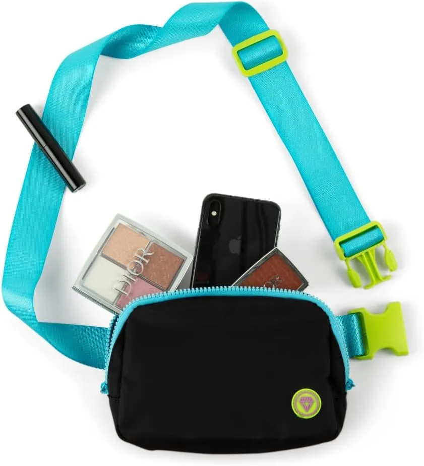 Rubina Anywhere Belt Bag | Crossbody Bag for Women | Unisex Hip Waist Pack for Hiking, Workout, Running, Traveling, Festivals | Chest Bag | Adjustable Strap | Neon Currents (Black)