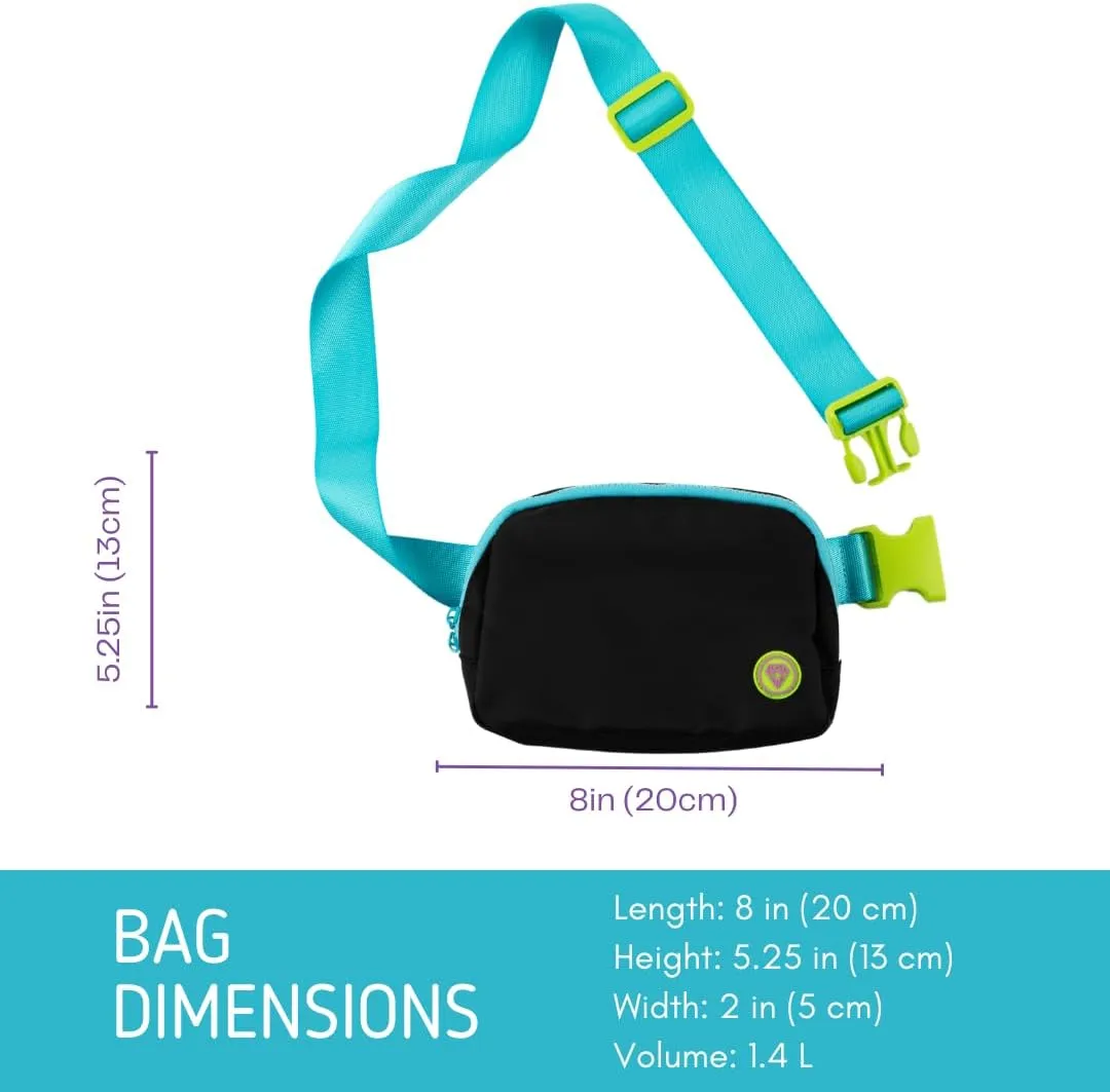 Rubina Anywhere Belt Bag | Crossbody Bag for Women | Unisex Hip Waist Pack for Hiking, Workout, Running, Traveling, Festivals | Chest Bag | Adjustable Strap | Neon Currents (Black)