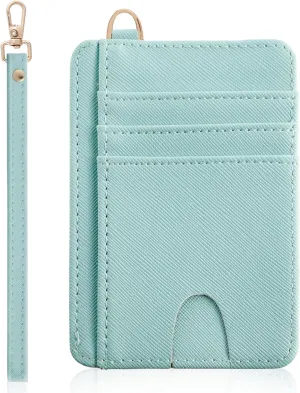 Small Slim Front Pocket Wallet, Minimalist Money Clip, Leathe Credit Card Holder, Cute Card Case, Travel Clutch Purses for Men Women (Black) (Green)