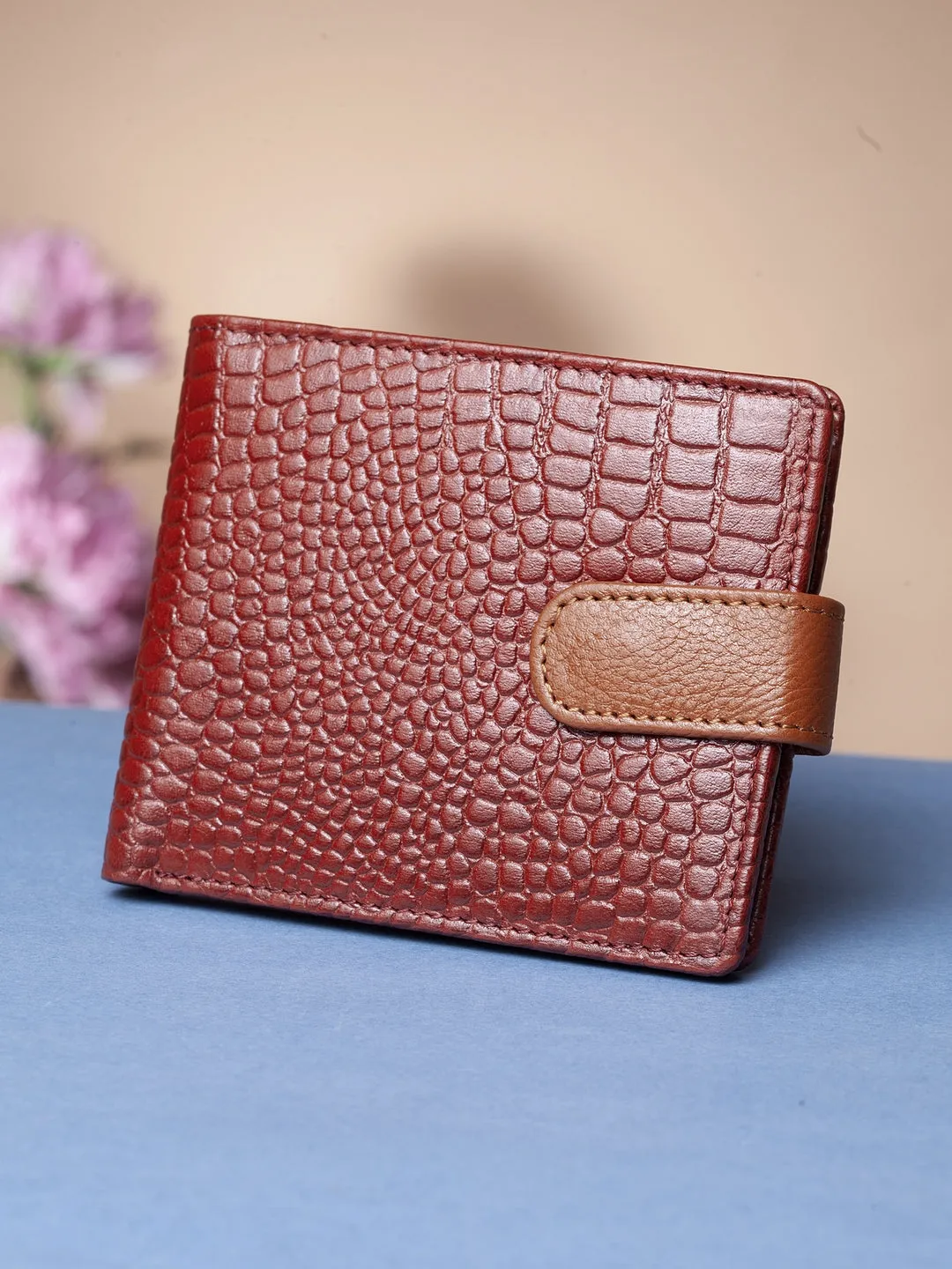 Teakwood Unisex Genuine Leather Tan Bi Fold RFID Solid Wallet