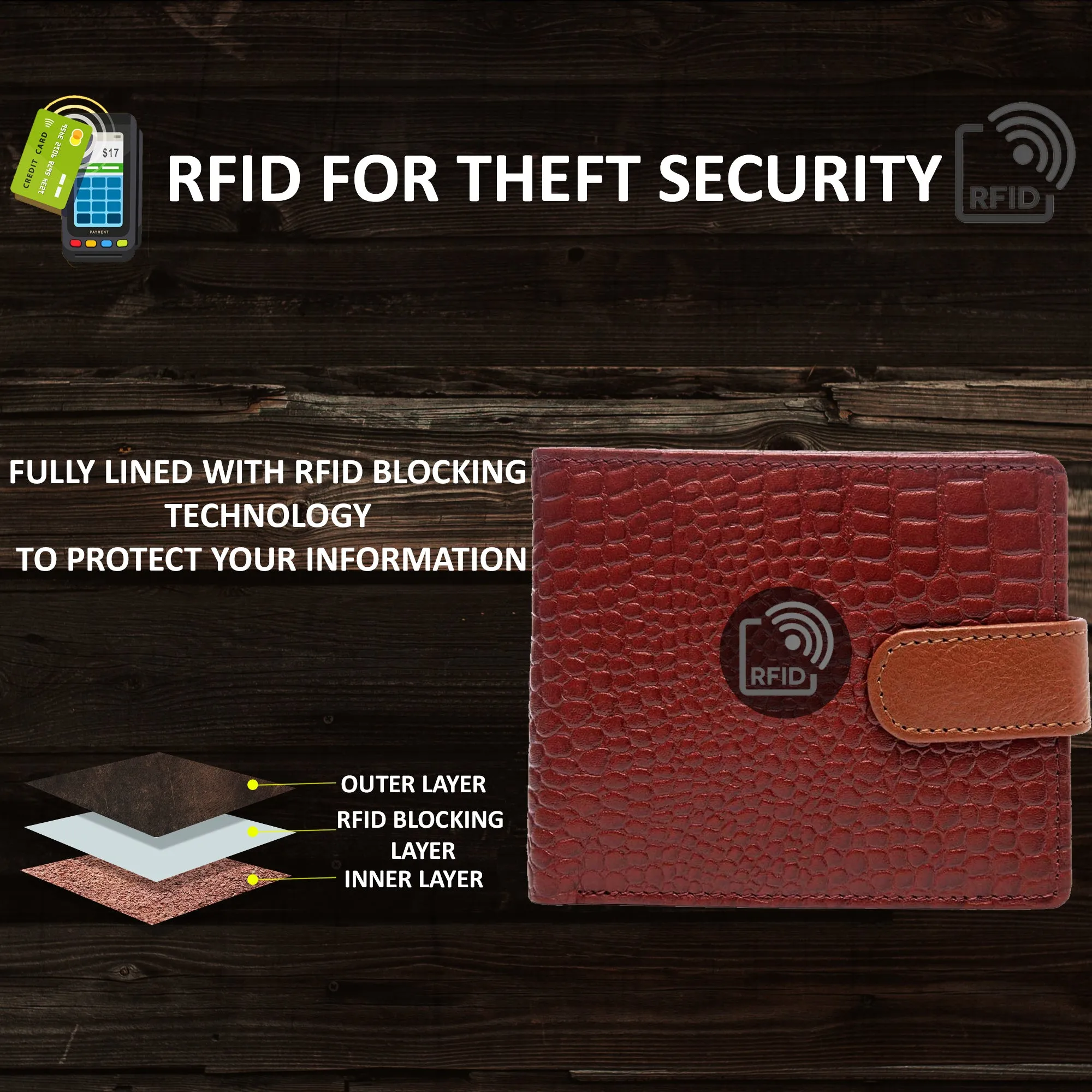 Teakwood Unisex Genuine Leather Tan Bi Fold RFID Solid Wallet