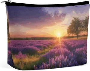 Travel Cosmetic Bag,Lavender Meadow at Sunset Print Handheld Cosmetic Travel Bag,simple Cosmetic Bag,cosmetic Bag for Purse