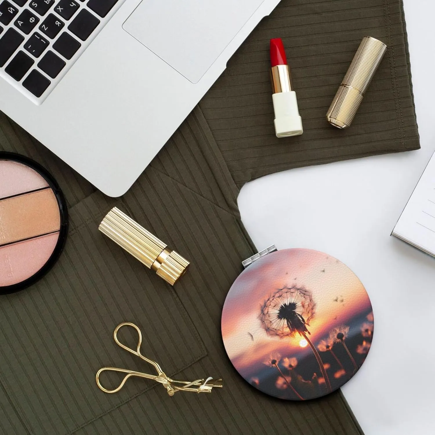 Travel Makeup Mirror for Women Double-Sided 1X/2X Magnifying Foldable Cosmetic Mirror Portable Pocket Mirror Dandelion in The Sunset Vanity Mirror Compact Beauty Mirror for Pocket Purse Clutch