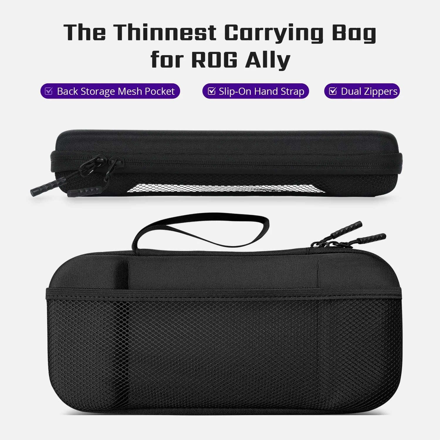 Ultra Thin Carrying Bag for ASUS ROG Ally, 900D High Grade Nylon with Back Mesh Pocket, Portable Traveling Case, Dust-proof, Anti-scratch, Gaming Handheld Accessories (Black)