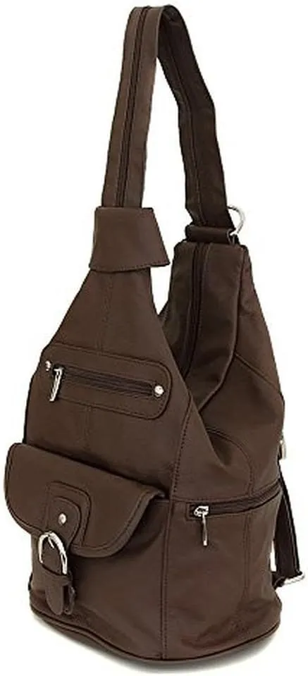 Womens Leather Convertible 7 Pocket Medium Size Tear Drop Sling Backpack Purse Shoulder Bag